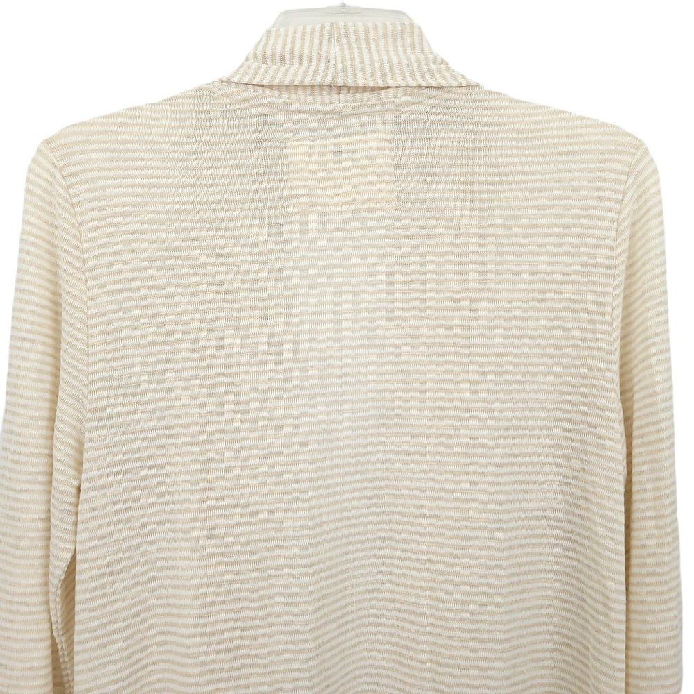 Cupio Open Front Cardigan Sweater Size M Slash Pockets Beige Brown Stripe - Picture 5 of 9